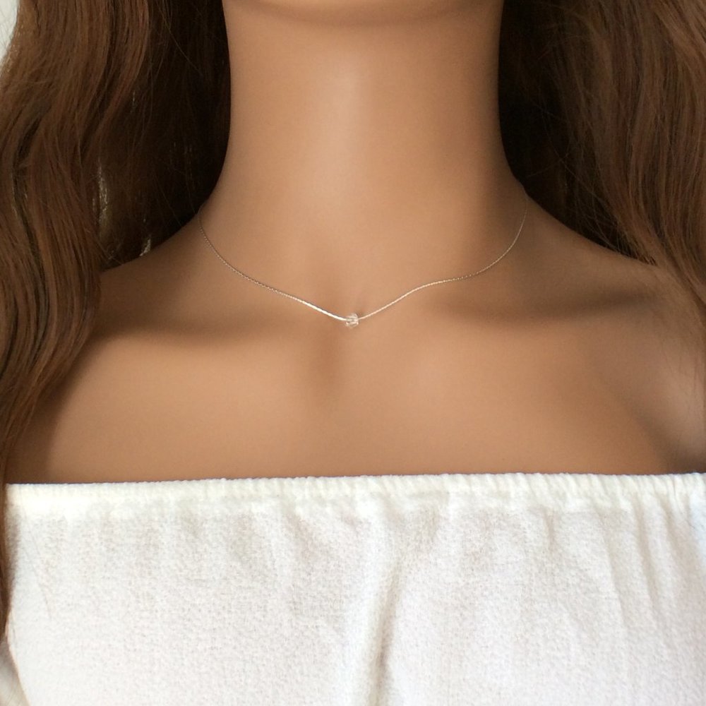 Tiny Herkimer Diamond necklace , April birthstone, sterling silver